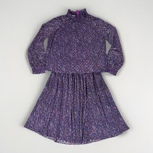 Vintage Cottagecore Plisse Micro Pleated Skirt Set Purple Floral Sheer M L Retro